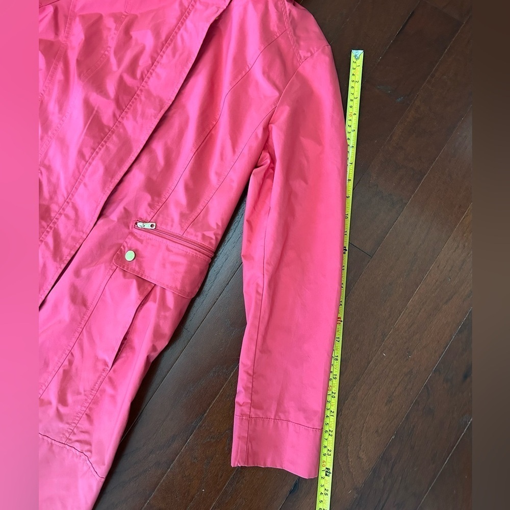 Cole Haan Packable Hooded Water-Resistant Raincoat coral size M retail $359 - Picture 11 of 15